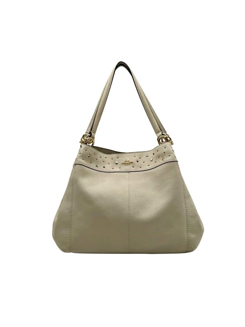 Coach Ivory Pebbled Leather Star Dust Studded Shoulder Bag